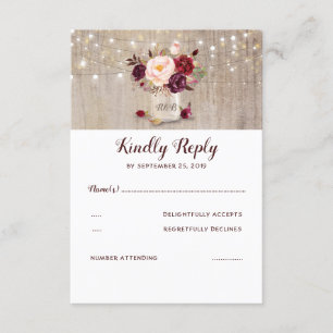 Burgundy Flowers Rustic RSVP