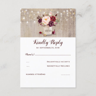 Burgundy Flowers Rustic RSVP