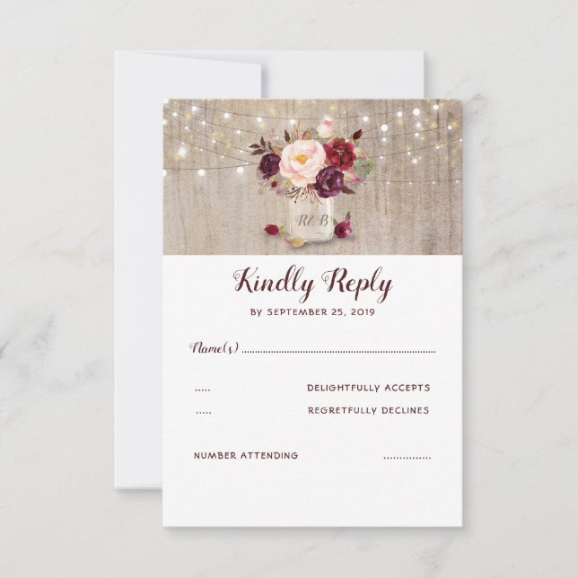 Burgundy Flowers Rustic RSVP (Front)