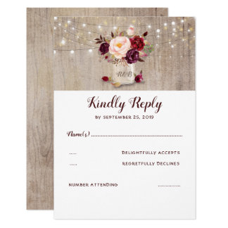 Burgundy Flowers Rustic RSVP Card