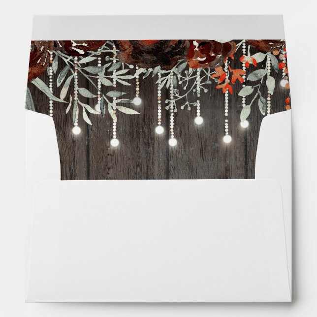 Burgundy Flowers Rustic Wood String Lights Envelope (Back (Bottom))