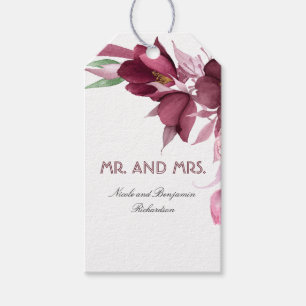 Burgundy Flowers Watercolor Elegant Wedding Gift Tags