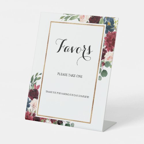 Burgundy Flowers Wedding Favor Please Take One Pedestal Sign