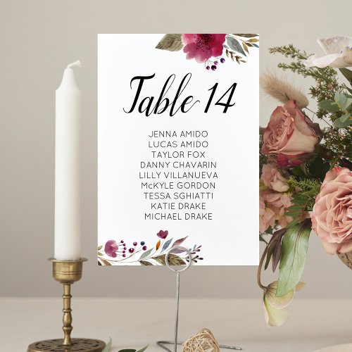 Burgundy Flowers Wedding Seating Chart Cards