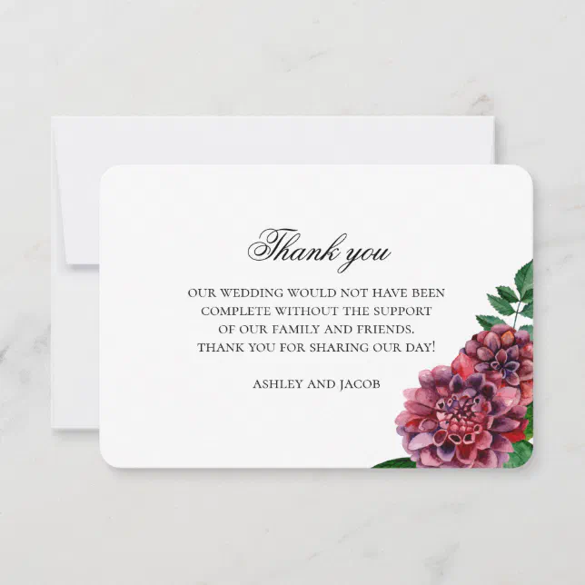 Burgundy flowers wedding thank you. Maroon floral Thank You Card | Zazzle