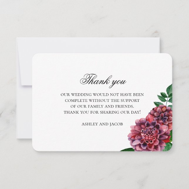 Burgundy flowers wedding thank you. Maroon floral You Card (Front)