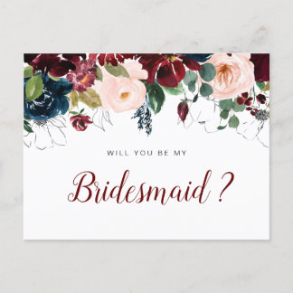 burgundy flowers will you be my Bridesmaid card