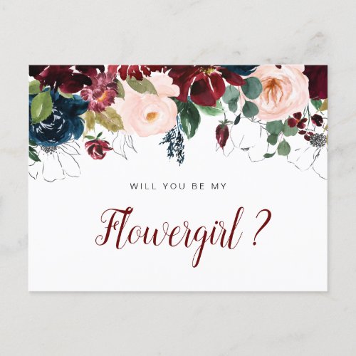 burgundy flowers will you be my Flowergirl card