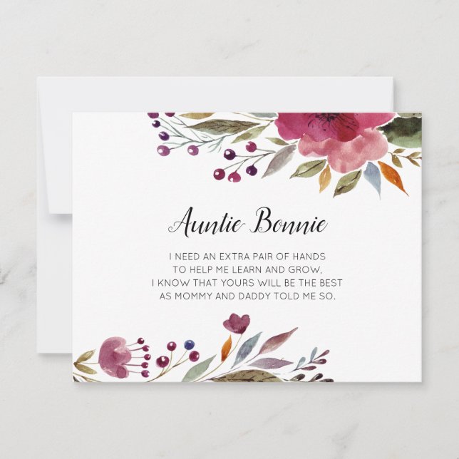 Burgundy Flowers Will You Be My Godmother Proposal Invitation (Front)