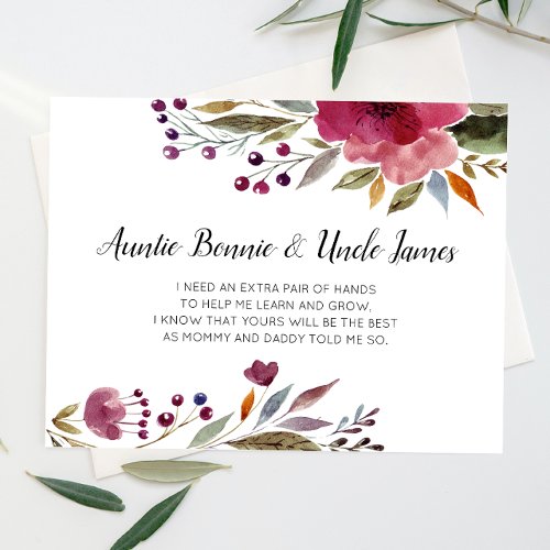 Burgundy Flowers Will You Be My Godparent Proposal Invitation