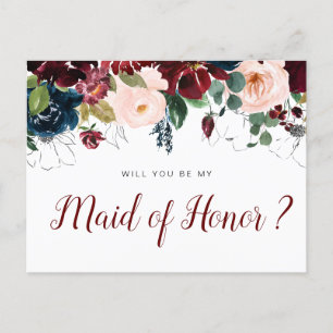 burgundy flowers will you be my Maid of Honor card
