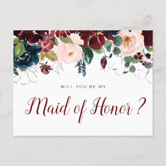 burgundy flowers will you be my Maid of Honor card