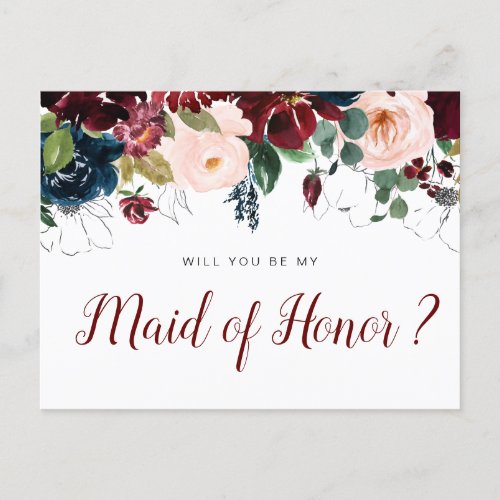 burgundy flowers will you be my Maid of Honor card