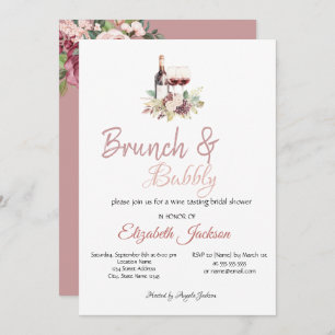 Burgundy Flowers Wine Grapes Bridal Shower  Invitation