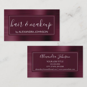 Burgundy Foil Modern Elegant Brushed Metal Business Card