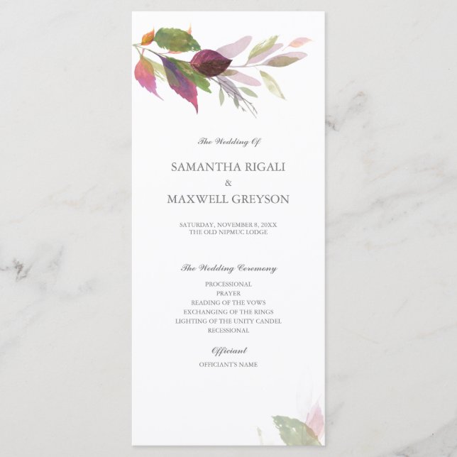 Burgundy Foliage Wedding Program (Front)