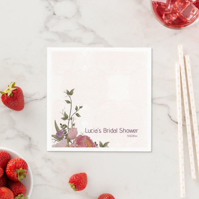 Burgundy Forest floral Bridal Shower Napkins (Insitu)