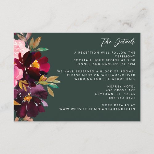 Burgundy Forest Green Blush Floral Watercolor Enclosure Card