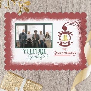 Burgundy, Forest Green, Gold Bell Christmas Holiday Card
