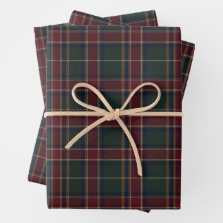 Burgundy Forest Green Navy Heritage Tartan Wrapping Paper Sheets