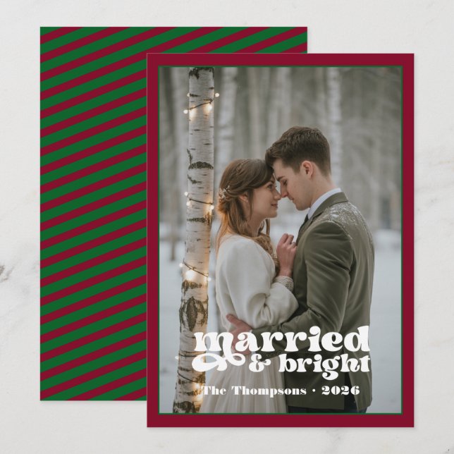 Burgundy & Forest Green Newlyweds Christmas Holiday Card (Front/Back)