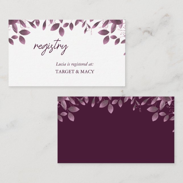 Burgundy Forest leaf Bridal Shower Registry Cards (Front/Back)