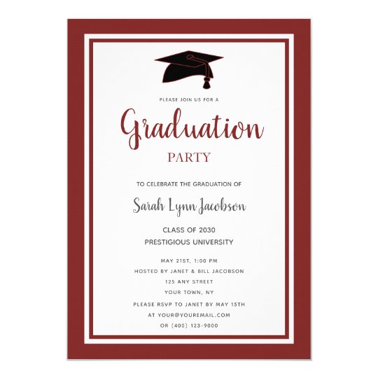 Burgundy Formal Graduation Party Invitation | Zazzle.com