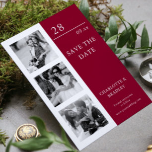 Burgundy Four Photo Modern Wedding Save The Date