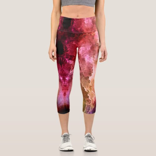 Burgundy Fractal Stormy Clouds Capri Leggings