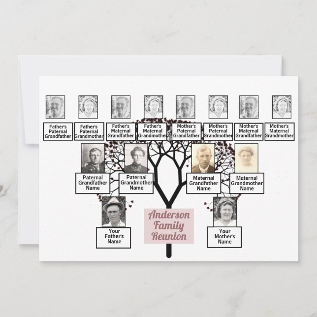 Burgundy Fractal Tree 3 Generation Family Reunion Invitation (Front)