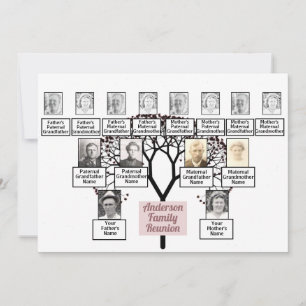 Burgundy Fractal Tree 3 Generation Family Reunion Invitation