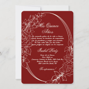 Burgundy frame Spanish Quinceanera  Invitation