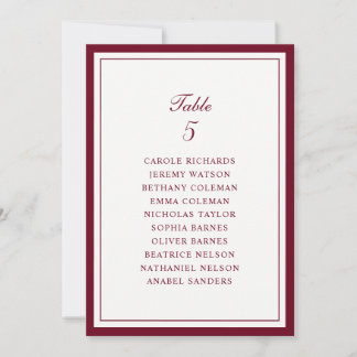 Burgundy Frame Wedding Table Seating Chart Card
