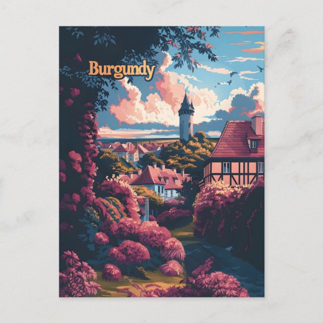 Burgundy France vintage travel ad Postcard (Front)