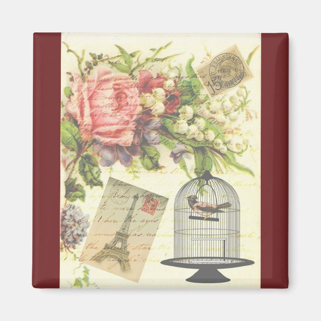 Burgundy French Theme Vintage Paris Magnet (Front)