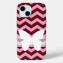 Burgundy Frosted Orchid Chevrons with Butterfly iPhone 15 Case