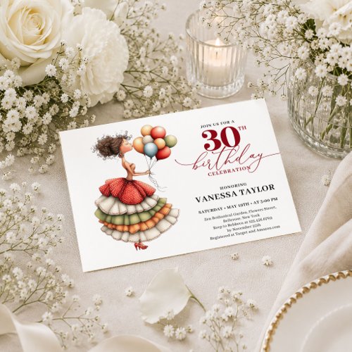 Burgundy Funny Woman 30th Birthday Marsala Script  Invitation