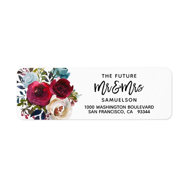 BURGUNDY Future Mr & Mrs Wedding Return Address Label (Front)