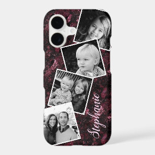 Burgundy Galaxy Dust Photo Collage Personalized iPhone 17 Case