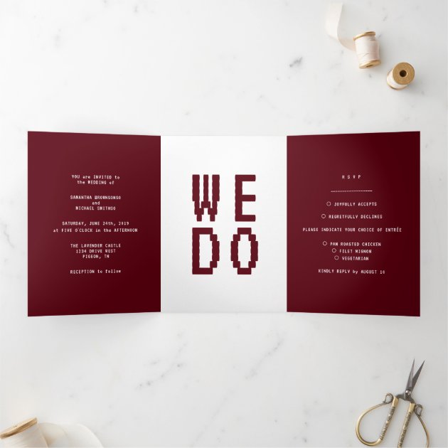 Burgundy Gamer Formal minimal We Do Tri-Fold Card