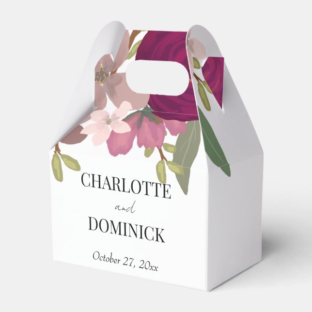 Burgundy Garden Flowers Wedding  Favor Boxes (Front Side)