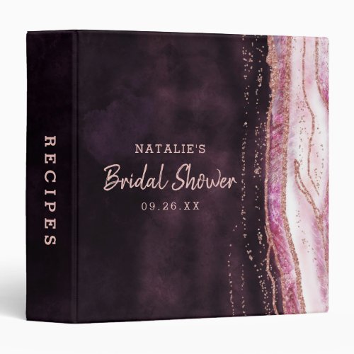 Burgundy Geode Agate Bridal Shower Recipe Card 3 Ring Binder