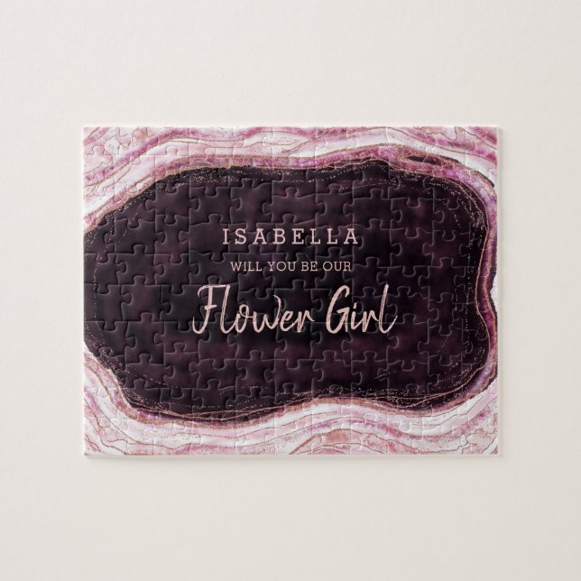 Burgundy Geode Be Our Flower Girl Proposal Jigsaw Puzzle (Horizontal)