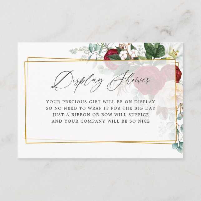 Burgundy Geometric Bridal Shower Display Shower Enclosure Card (Front)