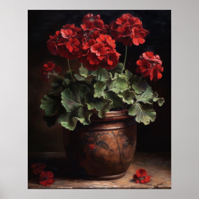 Burgundy Geranium Flowers Art Print Poster (Front)