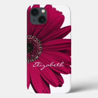 Burgundy Gerber Gerbera Daisy Personalized iPhone 13 Case