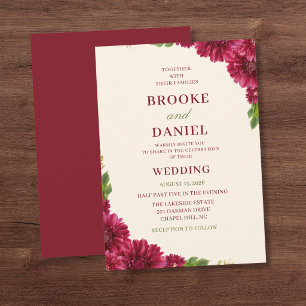 Burgundy Gerbera Daisy Cascade Wedding Invitation