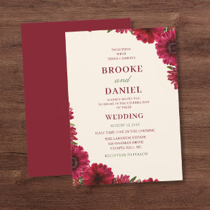 Burgundy Gerbera Daisy Corner Wedding Invitation