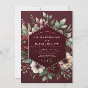Burgundy Gilded Blossom Romance Wedding Invitation