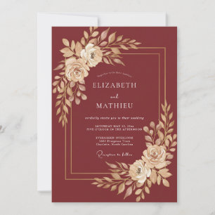 Burgundy Gilded Blossom Romance Wedding Invitation